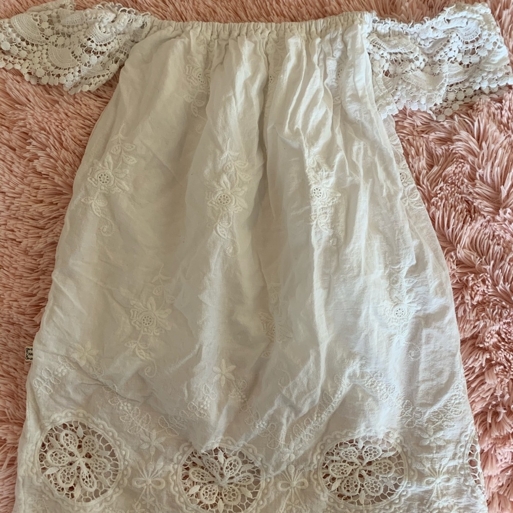 Boho girls lace off shoulder dress